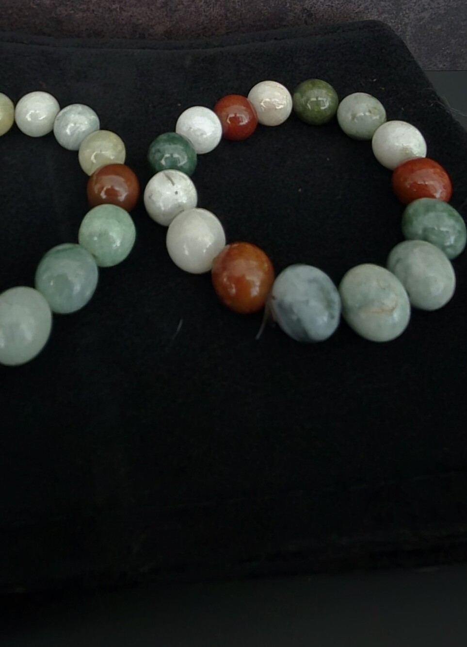 Multi-Color Jade Beaded Stretch Bracelet - Natural Green and Red Gemstones